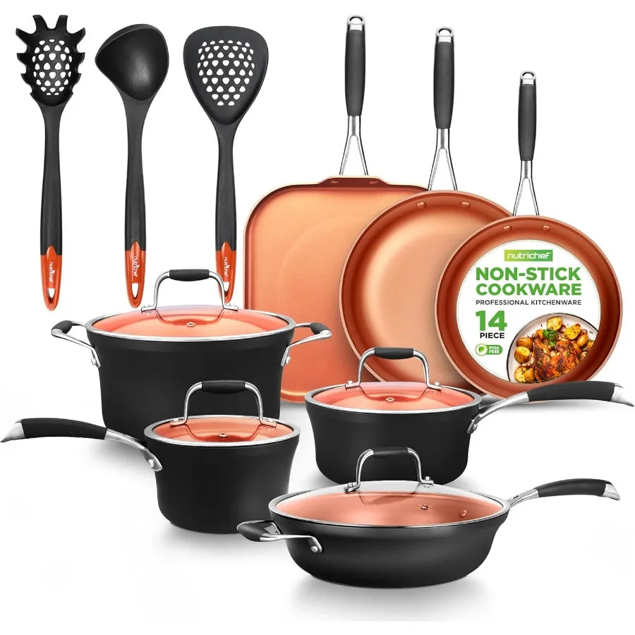 14Piece Nonstick Kitchen Cookware Set for Home Cooking and Professional Use PFOA PFOSFree Copper and HardAnodized Construction