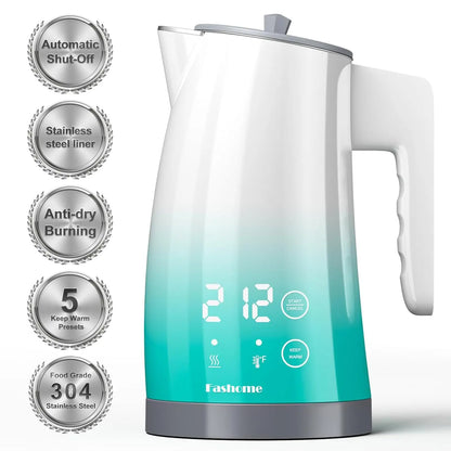 Electric Kettle Temperature Control, 1.25L Electric Tea Kettle, 2 H Keep Warm Hot Water Boiler with 5 Presets, LED Screen Electric Kettles for Boiling Water, Boil-Dry Protection