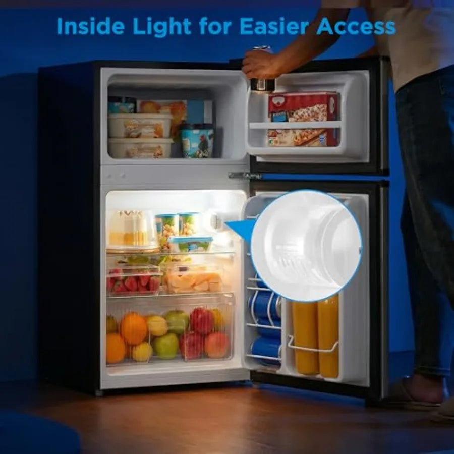 Compact 3.1 Cu Ft Mini Fridge with Freezer for Office/Dorm/Bedroom, Silver Steel, Energy Star Certified, Interior Light Adjusta