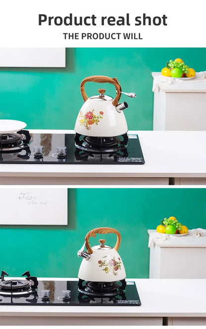 3L Color-Changing Flower Whistling Kettle, Stainless Steel Visual Alert When Water Boils, for Induction & Gas