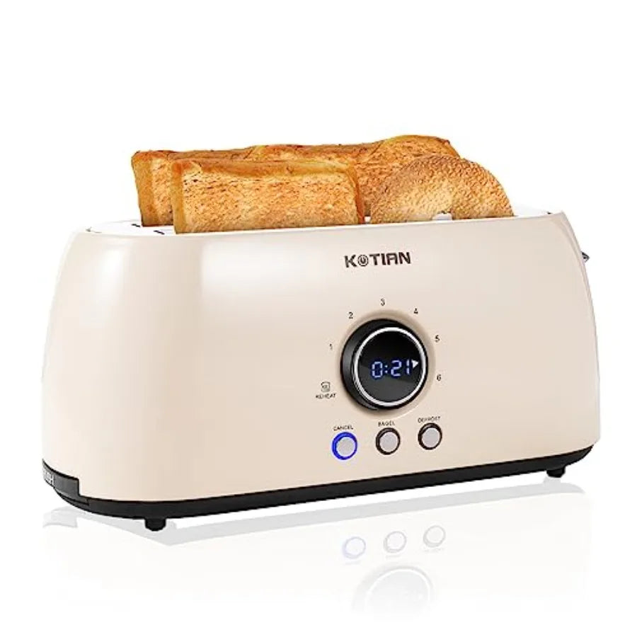Toaster 4 Slice KOTlAN Retro Long Slot Toasters with CountdownTimer Stainless Steel Toaster Bagel Defrost Reheat Cancel Functio