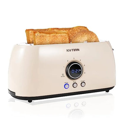Toaster 4 Slice KOTlAN Retro Long Slot Toasters with CountdownTimer Stainless Steel Toaster Bagel Defrost Reheat Cancel Functio