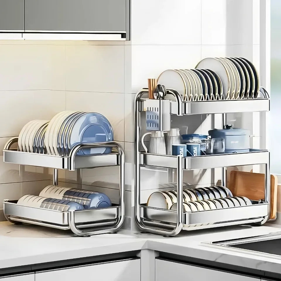 New C Type Dish Drying Rack 304 Stainless Steel Rustproof Kitchen Organizer Rack Bowl Drain Rack Kitchen Storage Shelf