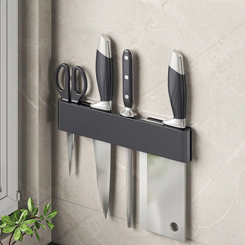 Wall-Mounted Kitchen Knife Holder No Punching Stainless Steel Storage Rack for Home Use 304 Steel Knife Insertion Rack