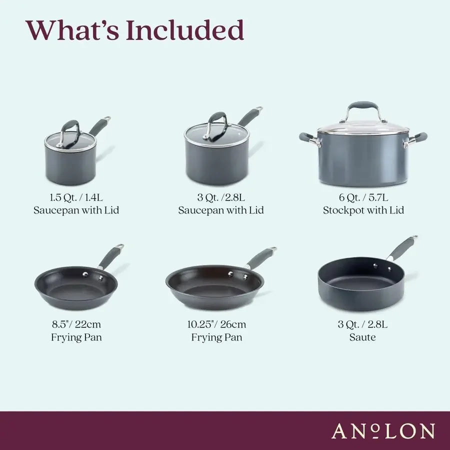 Advanced Home Hard Anodized Nonstick Cookware Pots and Pans Set, 9 Piece Moonstone