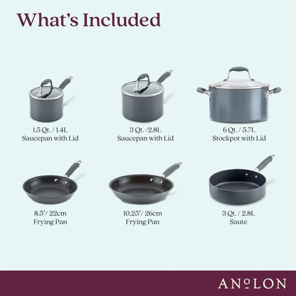 Advanced Home Hard Anodized Nonstick Cookware Pots and Pans Set, 9 Piece Moonstone
