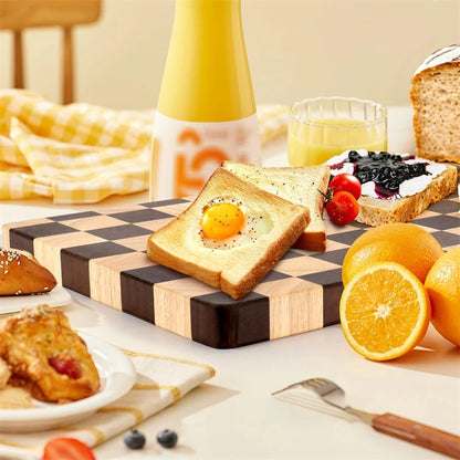 1 Pc End Grain Cutting Board Heavy Duty Rubber Wood Chopping Board Flippable Serving Board For Meat Bread Fruits Vegetable JT549