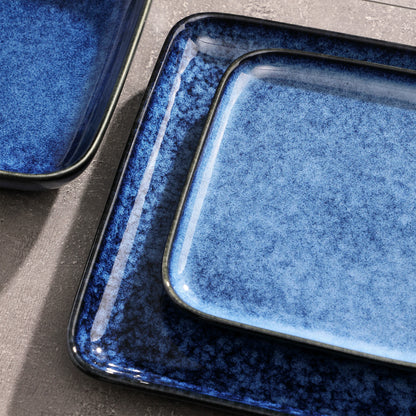 Vancasso Stern Dinner Set Blue Square Kiln Change Glaze Tableware 16 Pieces Kitchen Dinnerware Ceramic Crockery Set for 4 Person