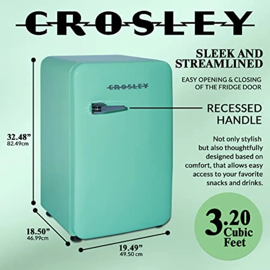 Retro Mini Fridge 3.2 Cu Ft Mint Green Compact Refrigerator for Bedroom Garage Office Under Desk Undercounter Apartment Dorm Ae