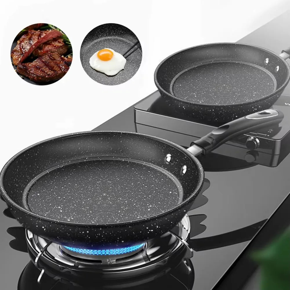 22/24/26/28cm Steak Frying Pan with Glass Lid Stone Skillet Cookware Muliti-Purpose NonStick Kitchen Cooking Tools