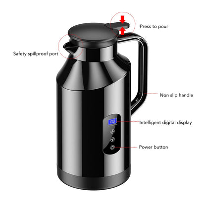 1500ML Car Hot Kettle Portable Water Heater Auto 12V 24V for Tea Coffee Stainless Steel Display with Cigarette Lighter Plug