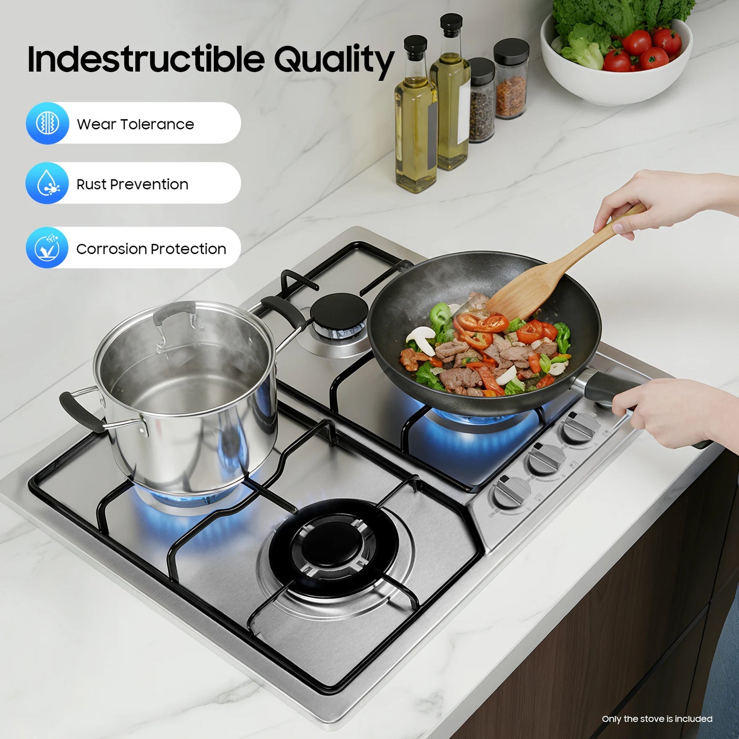 4 Burners Stainless Steel Gas Stove,  22″x20″ Built-In Natural Gas Cooktop  Gas Stove Top with Sealed Burner, Pulsed Ignition, Thermocouple Protection