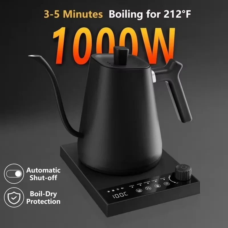 110V 220V 1000W Premium Stainless Steel Ultra-Fast Hot Water Boiler 40-100℃ 600ML Electric Gooseneck Pour Over Coffee Kettle