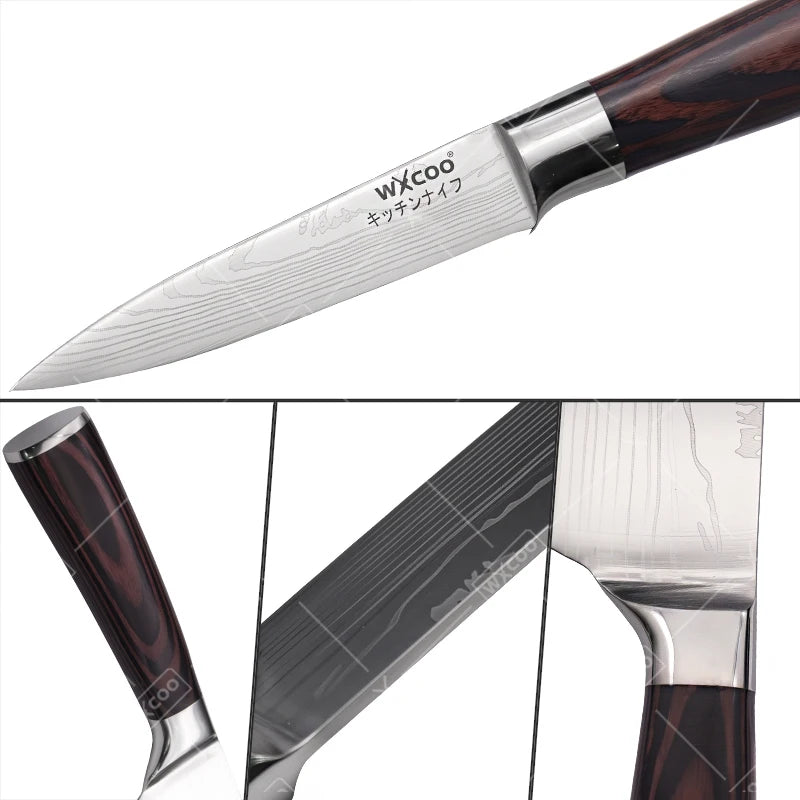 WXCOO Santoku Butcher Carving Knife Japanese Kitchen Knives High Carbon Steel Knife Set Fruit Bread Meat Cleaver Boning Knife