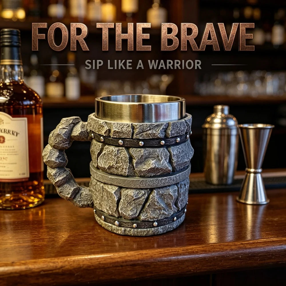 Nordic Viking Rough Stone Beer Mug Medieval Norse Mythology-style Beer Mug Resin Outer Men Birthday Father's Day Bar Decor Gift