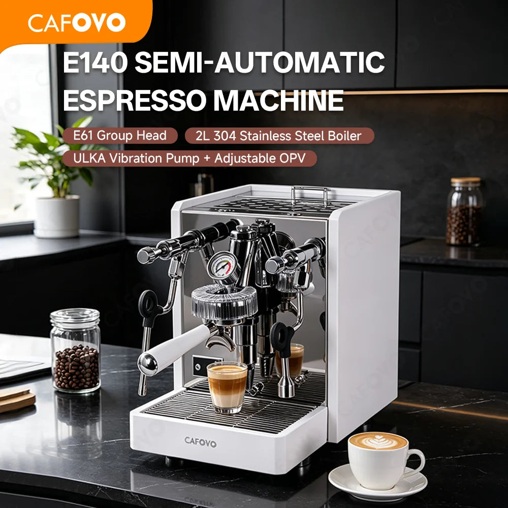 CAFOVO E140 9Bar Semi-Automatic Espresso Machine E61 Group Head 2L Heat Exchange Boiler ULKA Pump PID Adjustable OPV for  Cafe