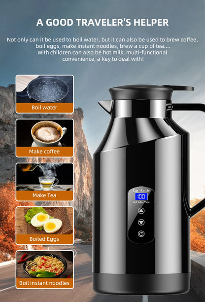 12V 24V Portable Car Hot Kettle 1200mL/1500mL Large Capacity 304 Stainless Steel Thermos Water Bottle Travel For Tea Coffee