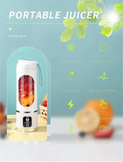 10 Blades Portable Fruit Juicer 450ml Capacity 3 Gears USB Rechargeable Blender Ice Crusher, can make smoothies/ice