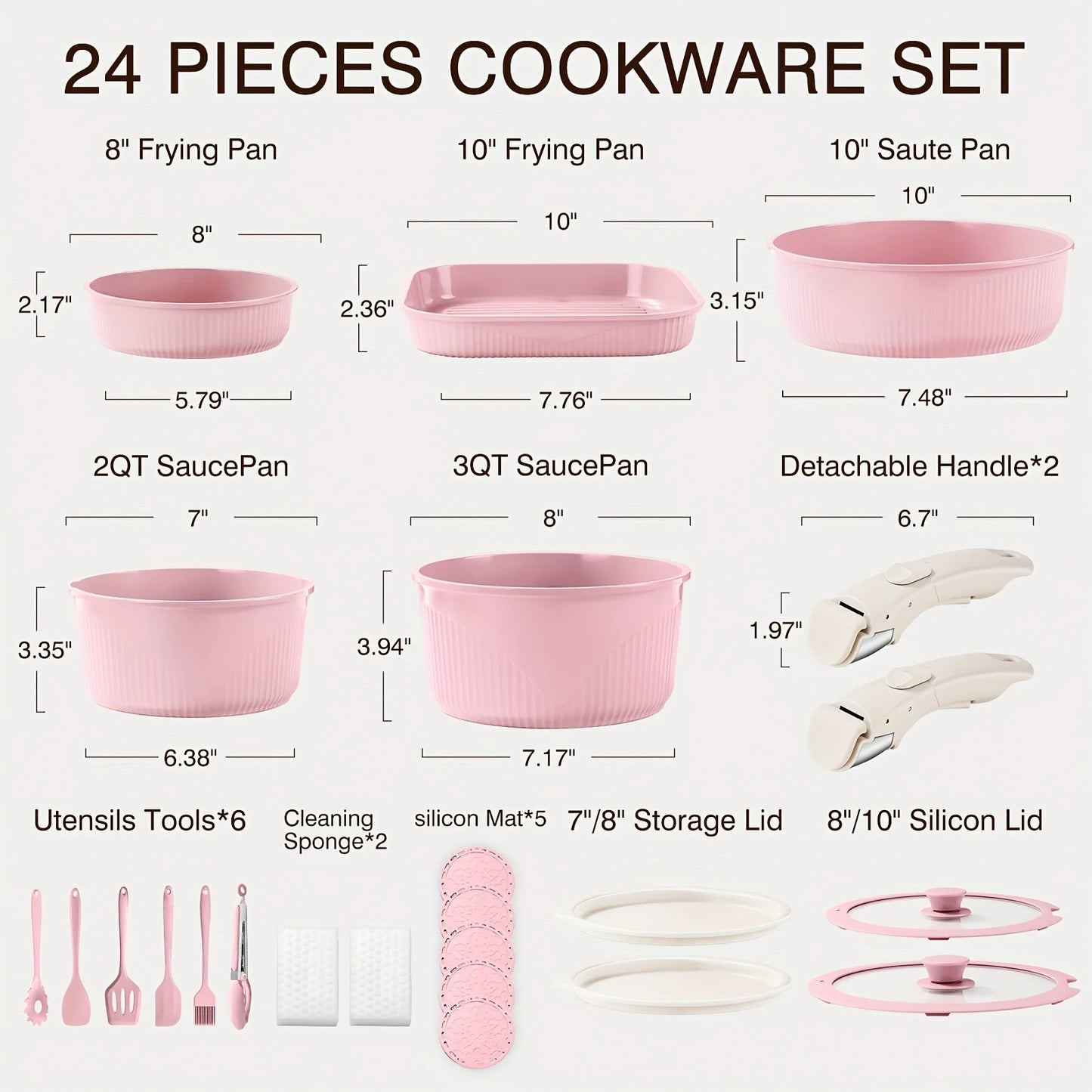 24pcs/7pcs/5pcs Cookware Set Non-Stick Pots & Pans Induction-Ready Kitchen Cookware Set Includes Skillet/Frying Pan/Soup Pot/Ste