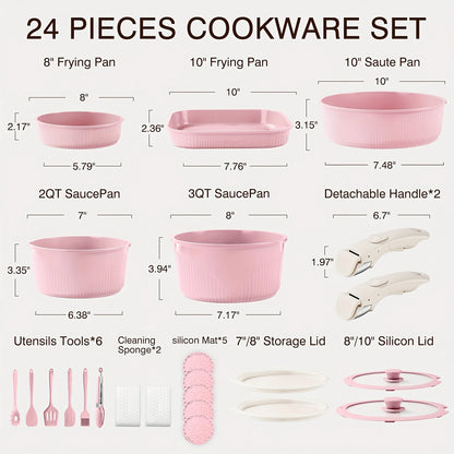 24pcs/7pcs/5pcs Cookware Set Non-Stick Pots & Pans Induction-Ready Kitchen Cookware Set Includes Skillet/Frying Pan/Soup Pot/Ste