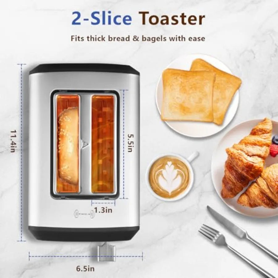 Touch Screen Toaster 2 Slice Smart Digital Toasters 6 Browning Levels and 6 Bread Types Bagel Memory Function Timer Stainless S