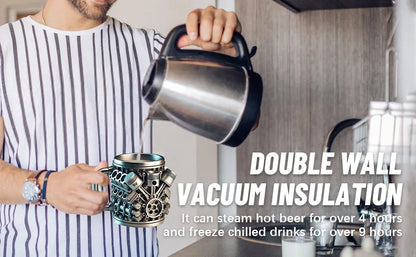 Stainless Steel Cup V8 & V6,  V6 V8 Engines Design Mug, Durable & Stylish Rust-Proof 15oz Coffee Mug Perfect for Car Enthusiasts