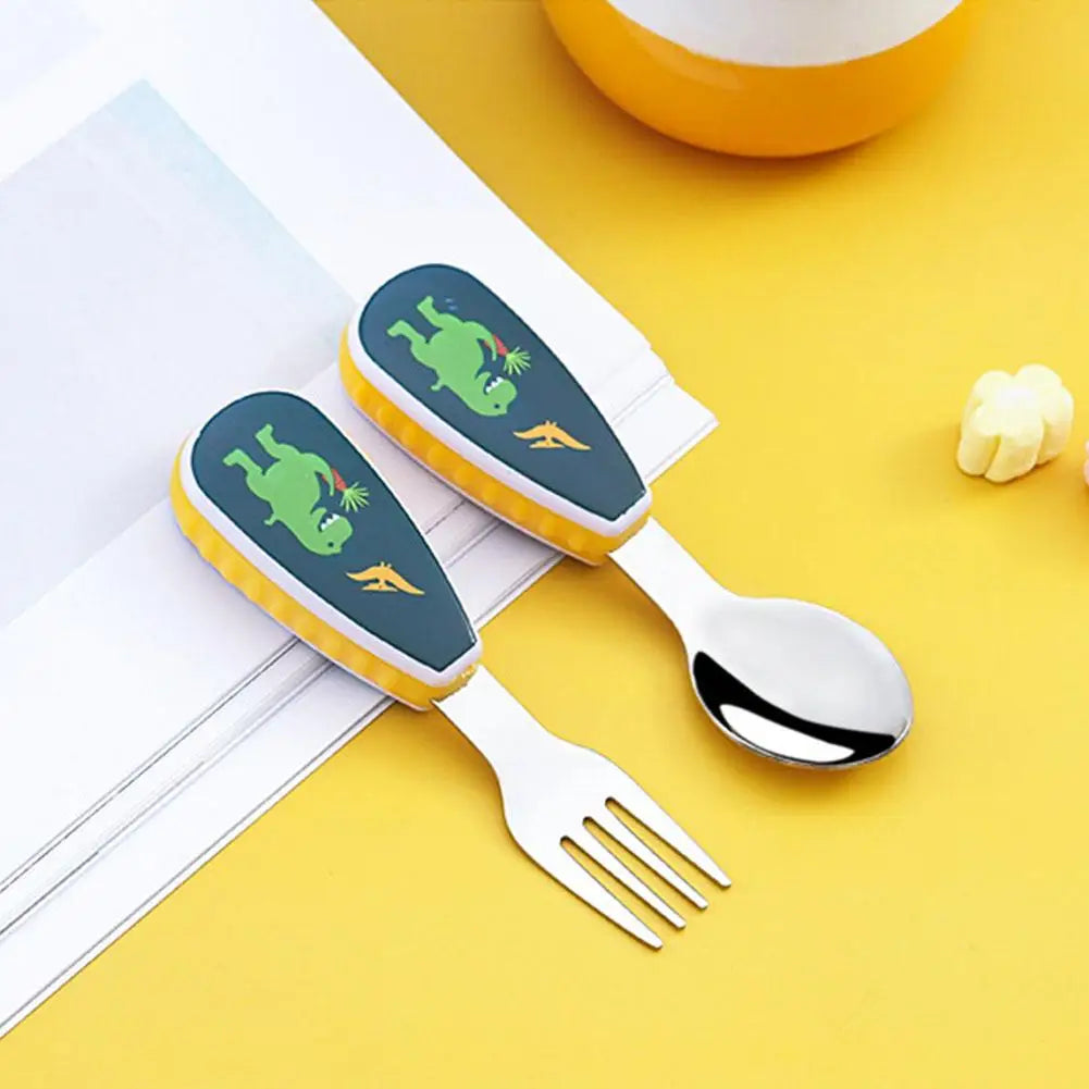 2Pcs Toddler Utensils Cute Toddler Feeding Spoon And Fork Set 304 Steel Cartoon Spoon And Fork Set