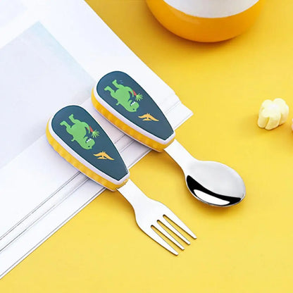 2Pcs Toddler Utensils Cute Toddler Feeding Spoon And Fork Set 304 Steel Cartoon Spoon And Fork Set