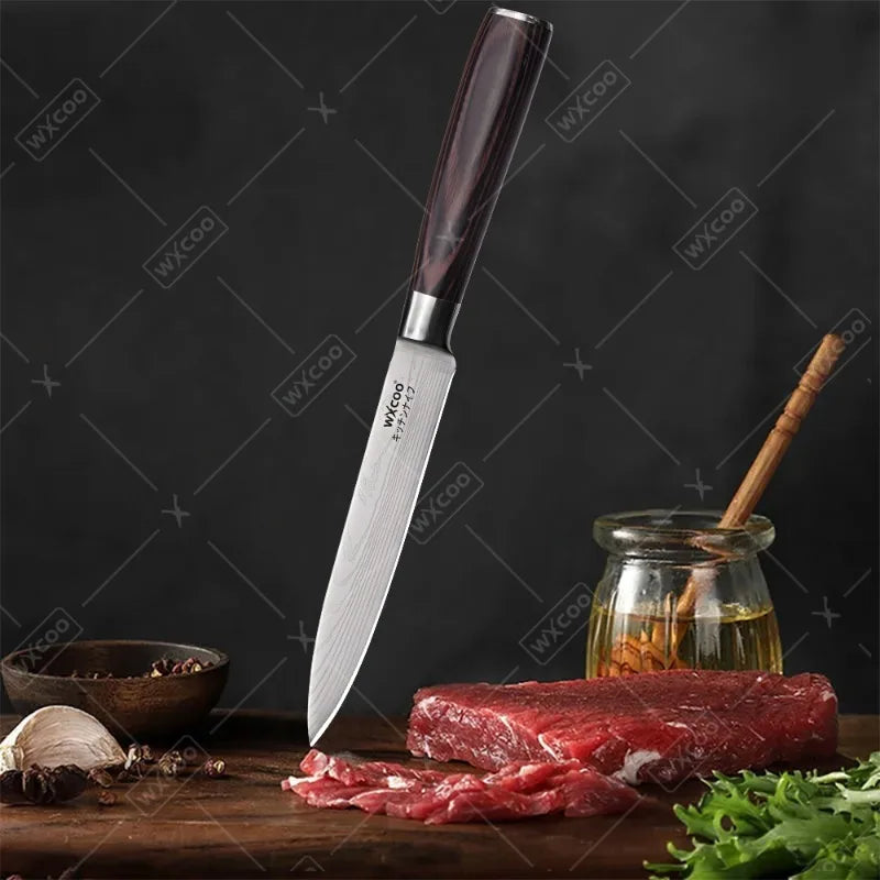 WXCOO Santoku Butcher Carving Knife Japanese Kitchen Knives High Carbon Steel Knife Set Fruit Bread Meat Cleaver Boning Knife