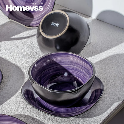 16pcs Square Tableware Set - Artfully Hand-Brushed, Colorful And Black-Trimmed Square Plates And Bowls Set, 4-Person Tableware S