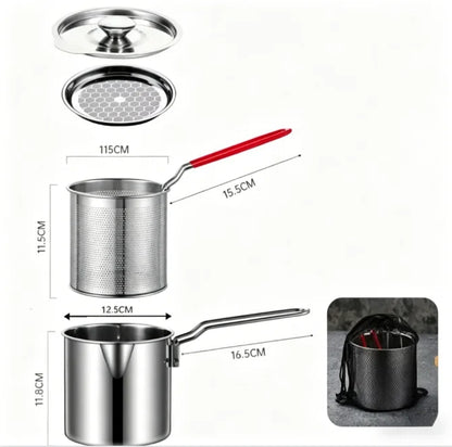 Stainless Steel Deep Frying Pot with Strainer Kitchen Tempura Fryer Pan for Fried Chicken French Fries Cooking Tools Home Use