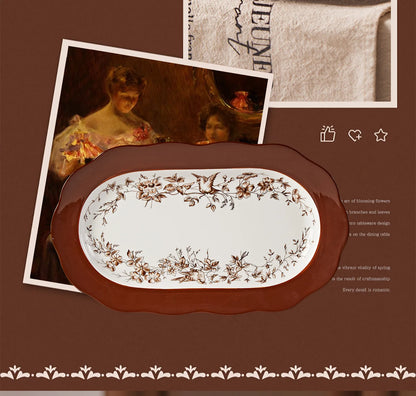 Retro Rose Household Anti-Slip full travel dish set is very luxurious luxury bowl kitchen dinner sets ceramic plates porcelain