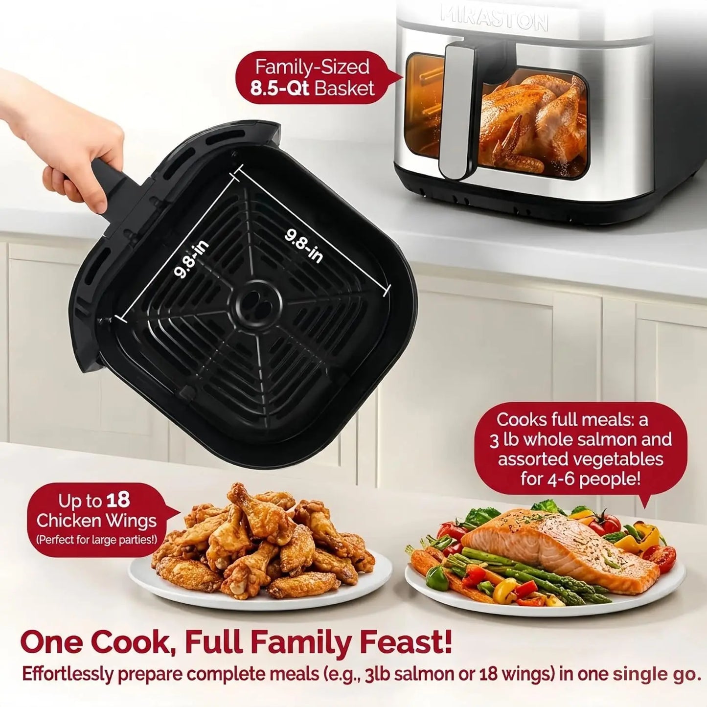 Air Fryer, 8.5QT Family Size Digital Air Fryers, BPA-Free, Smart Touchscreen with 8-Preset, Air Frying, Reheat Leftovers, Par