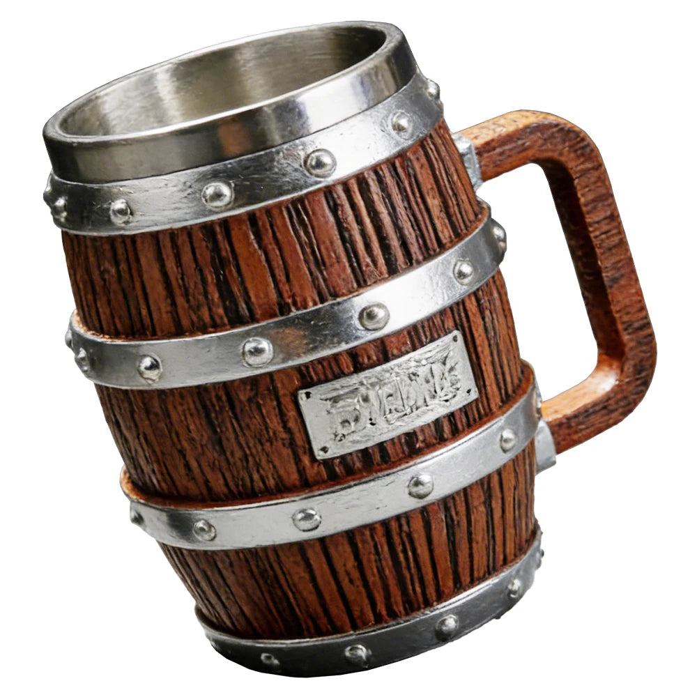 1:1 Luffy Zoro Beer Barrel Cup Resin Statue Stainless Steel Mug Medieval Tavern Wood Imitation Barrel Tankard Beer Mug Fan Gift
