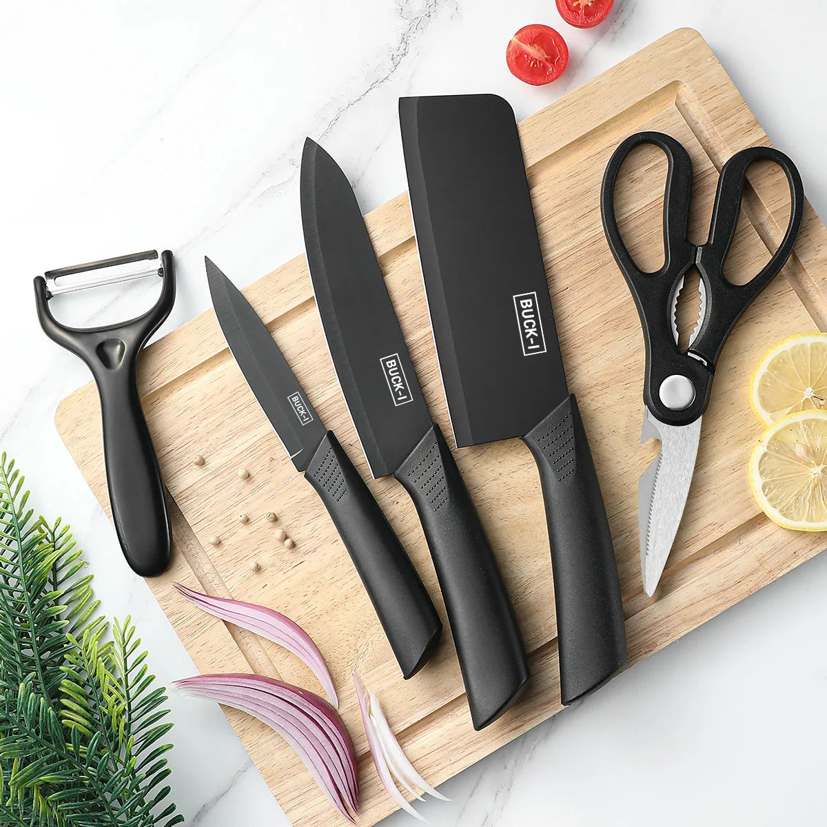 3-5PCS black stainless steel kitchen knife set, including a full set for kitchen, dormitory, household use, chef's knife, fr