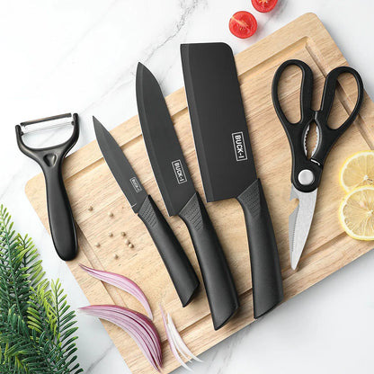 3-5PCS black stainless steel kitchen knife set, including a full set for kitchen, dormitory, household use, chef's knife, fr