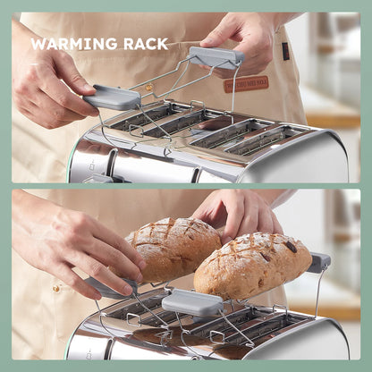 4 Slice Stainless Steel Toaster, Extra Wide Deep Slots for Thick Bread & Bagel, High Lift Lever Design, 7 Browning Shades with Warm Rack, Removable Crumb Tray, Silver Multipurpose Muffin Breakfast Toaster