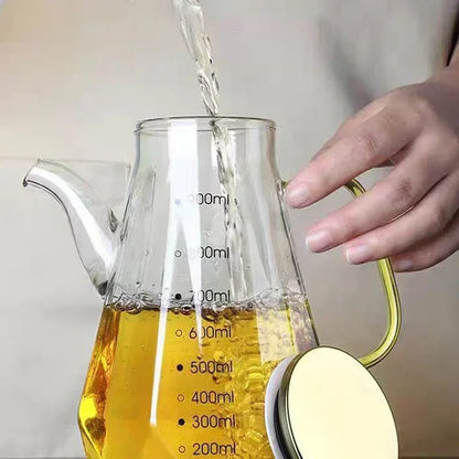 JUSTINLAU Glass Oil Pots 500/700/900ml Leak Proof Diamond Oil Bottle with Scale/Lid Kitchen Soy Sauce Vinegar Condiment Storage
