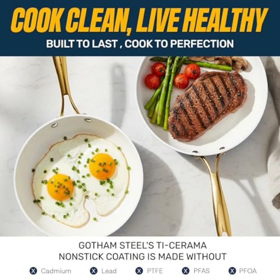 Ceramic Cookware Nonstick, Ceramic Pots and Pans Set Non Stick with Steamer for Cooking, Non Toxic PFOA PFOS Free, Premium Stay
