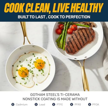 Ceramic Cookware Nonstick, Ceramic Pots and Pans Set Non Stick with Steamer for Cooking, Non Toxic PFOA PFOS Free, Premium Stay