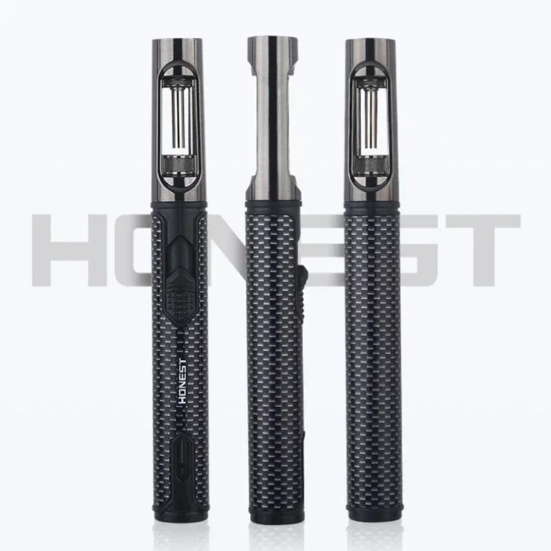 HONEST Metal Windproof Jet Blue Flame Butane Gas Lighter Visible Gas Window Outdoor Camping BBQ Kitchen Cigar Lighters Smoking