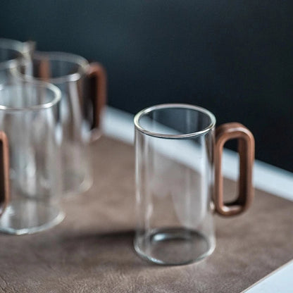 2/4/6pcs Glass Mug With Wooden Handle Heat-resistant Teacup Set Transparent Breakfast Milk Juice Cup Home Party Drinkware