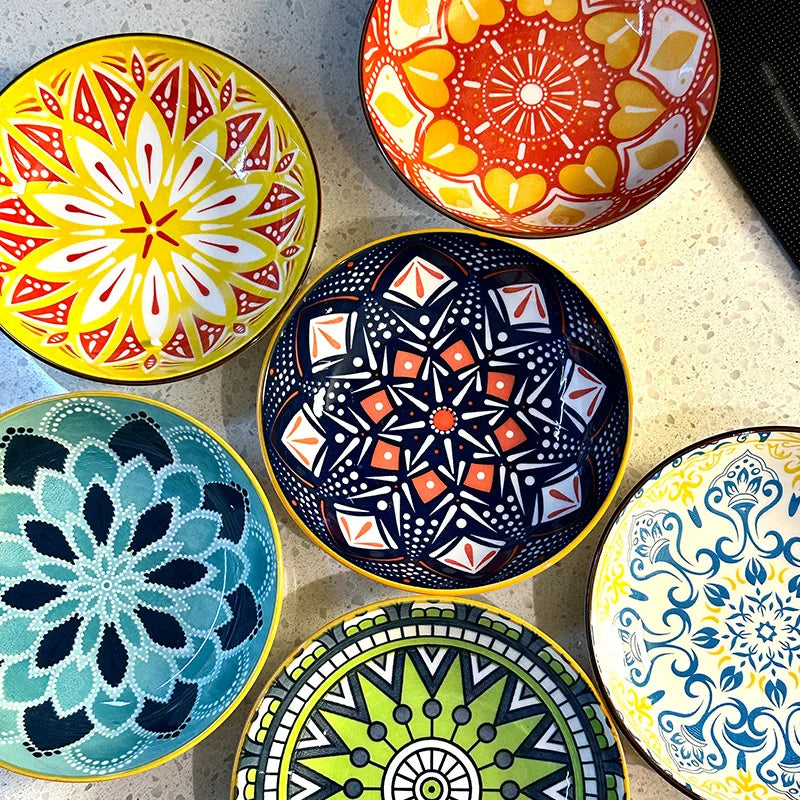 6pcs- Ceramic Bohemia Plate, Salad Plate, Appetizer, Serving Dried Fruit, Desserts And SaladsDishwasher Oven Microwave Safe