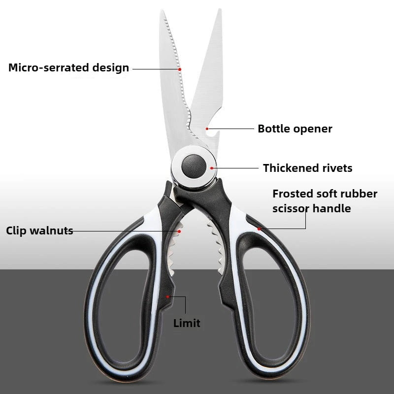 Multipurpose Stainless Steel Kitchen Scissors Heavy Duty Dishwasher Safe for Cutting Meat Poultry Fish and Opening Bottles