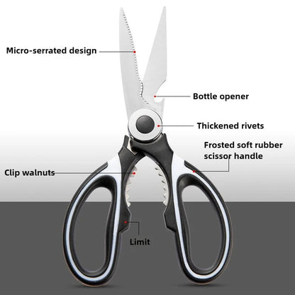 Multipurpose Stainless Steel Kitchen Scissors Heavy Duty Dishwasher Safe for Cutting Meat Poultry Fish and Opening Bottles