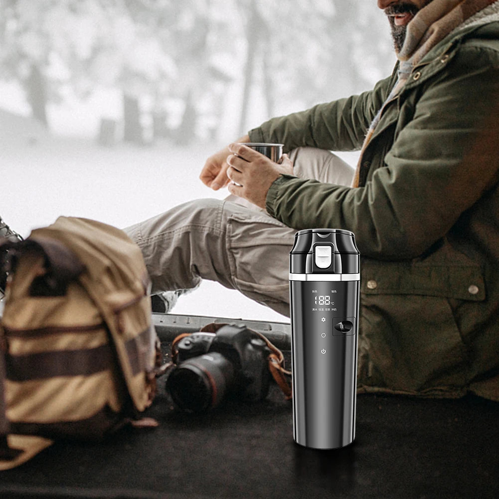 12V/24V Car Heating Cup Smart Temperature Control Electric Kettle Stainless Steel Car Heated Smart Mug 500ML Water Warmer Bottle