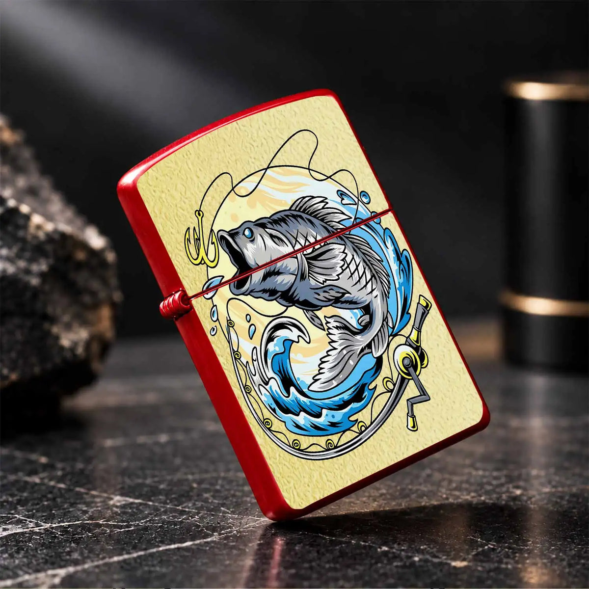 Creative Leaping Bass Fishing Themed Portable Lighter Gear Trendy Stylish Accessory For Angling Enthusiasts Daily Carry Practical Item For Outdoor Travel Birthday Gift And Souvenir Multi-Scenario Adapted Durable Exquisi A Hum