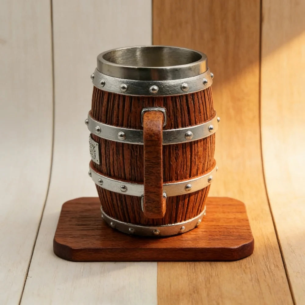 1:1 Luffy Zoro Beer Barrel Cup Resin Statue Stainless Steel Mug Medieval Tavern Wood Imitation Barrel Tankard Beer Mug Fan Gift