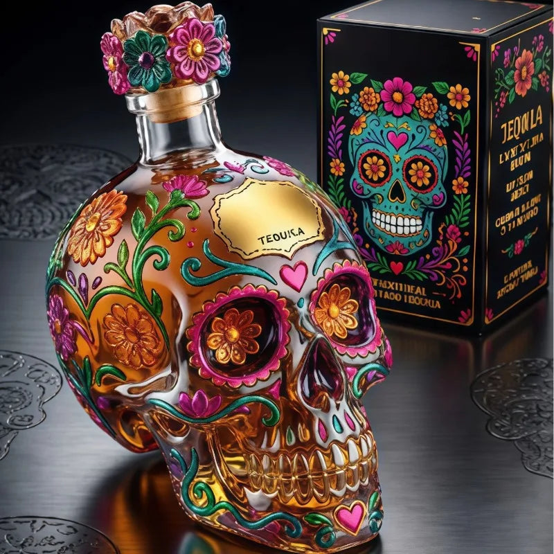Creative Skull Awakening Device Tequila Bottle, Folk Art Glass Whiskey Awakening Device, Used for Bar and Home Decoration