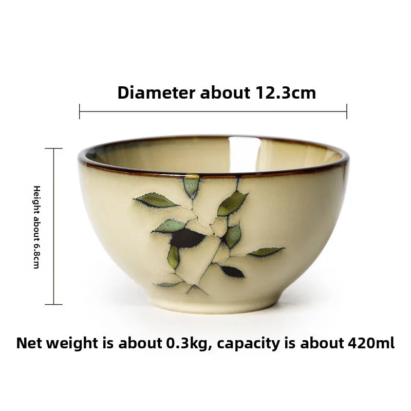 Bamboo Leaf Ceramic Tableware Set Japanese Rice Bowl Large Soup Noodle Bowl Retro Underglaze Hand Painted